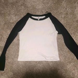 H&M RIBBED LONG SLEEVE LONG CROP